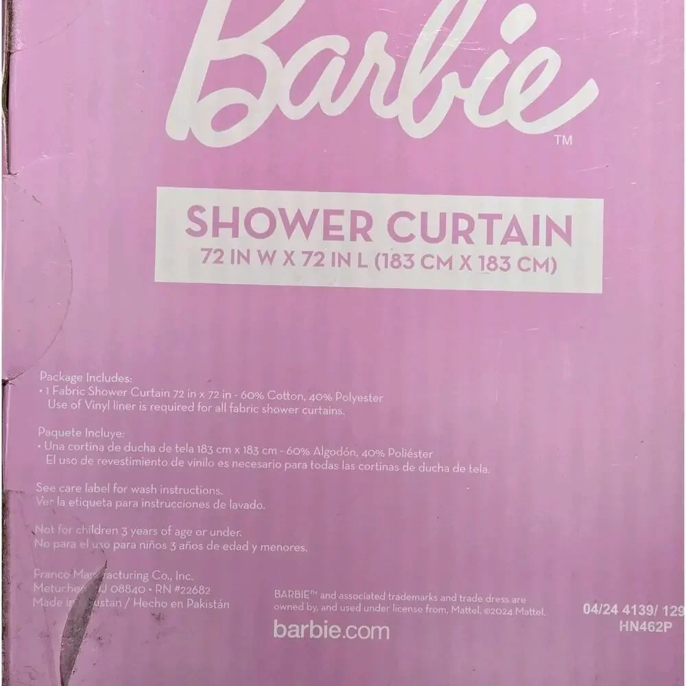 NEW Barbie Fabric Shower Curtain 72x72” Rainbows Skates Palm Trees Sunglasses